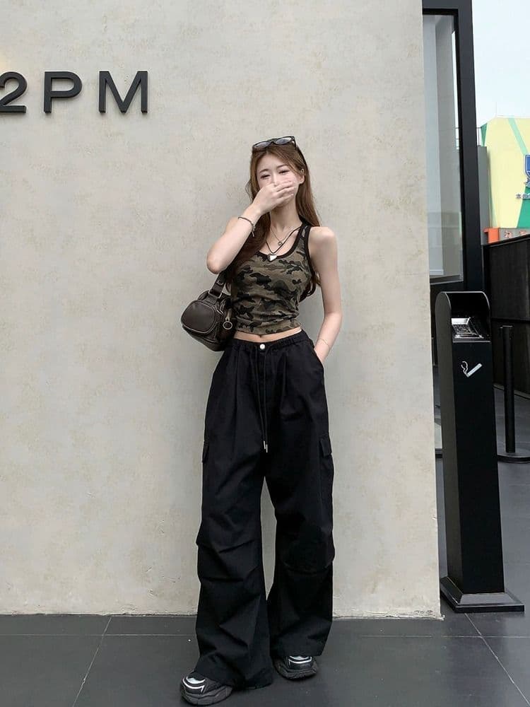 모달 사람들 면 260 그램 아메리칸 핫걸 쇼트 스타일 카모플라주 캐미솔 여름 상세 이미지 13
