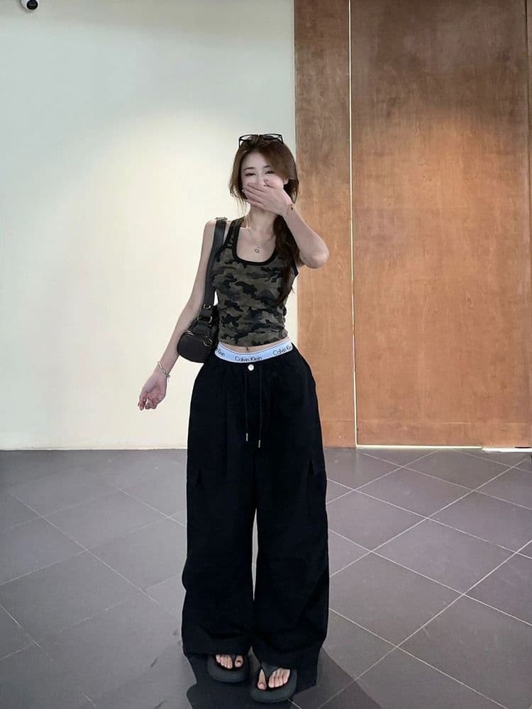 모달 사람들 면 260 그램 아메리칸 핫걸 쇼트 스타일 카모플라주 캐미솔 여름 상세 이미지 16