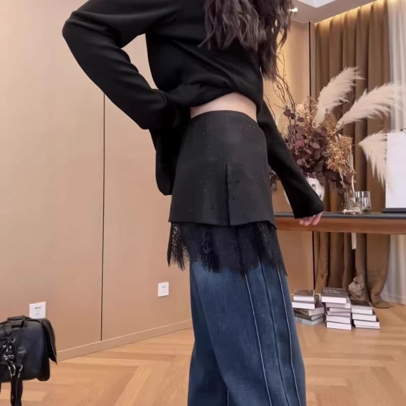 빅 사이즈 불규칙 레이스 조각 핫픽스 랩스커트팬츠 여성 이른 봄 새로운 지방 mm 슬림해 보이는 페이크 레이어드 한 마디 짧은 치마 상세 이미지 6