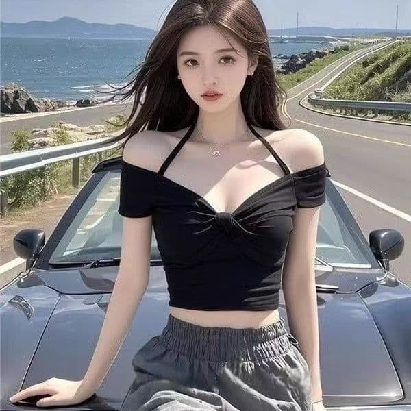 2026 반팔 여름 새로운 섹시함 외국 가스 폭발 고유 한 아름다운 슬립 쇼트 스타일 한 단어 맨위 순수한 욕망 상세 이미지 3