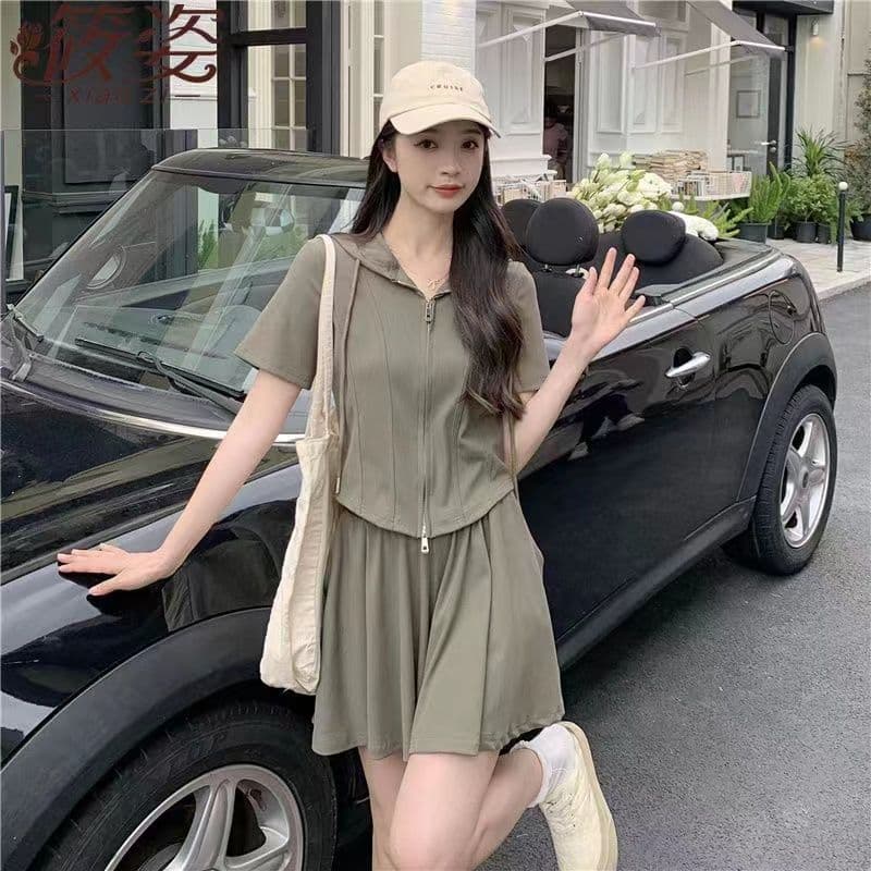 통통한 여동생 캐주얼 운동복 세트 여성 여름 드레스 지방 mm 슬림해 보이는 표지 고기 루즈핏 넓은 다리가 짧다. 바지 투피스 세트