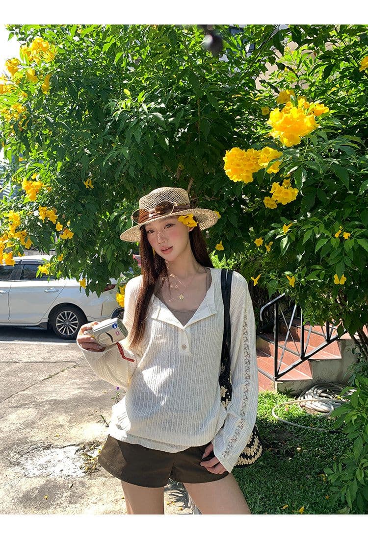 원본 자카드 원단 자외선 차단 블라우스 여성 여름 긴팔 티셔츠 한 부서 작은 대중 디자인 센스 맨위 여성 이미지 4