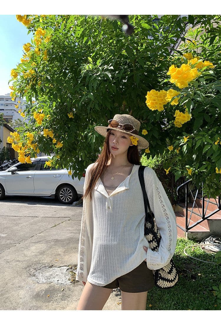 원본 자카드 원단 자외선 차단 블라우스 여성 여름 긴팔 티셔츠 한 부서 작은 대중 디자인 센스 맨위 여성 상세 이미지 2