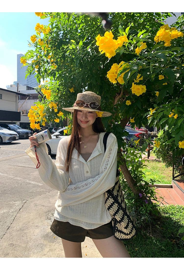 원본 자카드 원단 자외선 차단 블라우스 여성 여름 긴팔 티셔츠 한 부서 작은 대중 디자인 센스 맨위 여성 상세 이미지 11