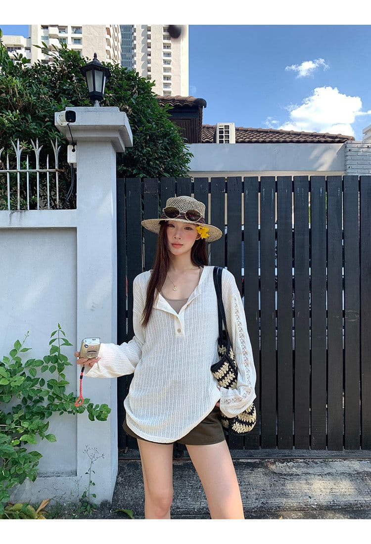 원본 자카드 원단 자외선 차단 블라우스 여성 여름 긴팔 티셔츠 한 부서 작은 대중 디자인 센스 맨위 여성 상세 이미지 13