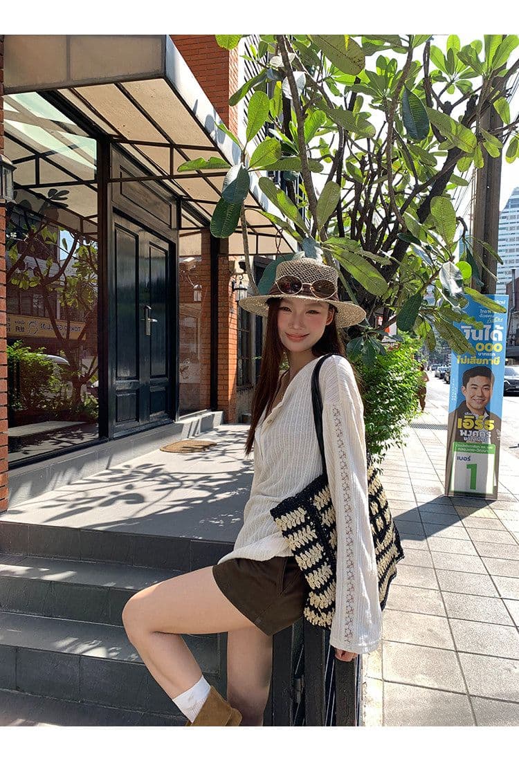 원본 자카드 원단 자외선 차단 블라우스 여성 여름 긴팔 티셔츠 한 부서 작은 대중 디자인 센스 맨위 여성 상세 이미지 17