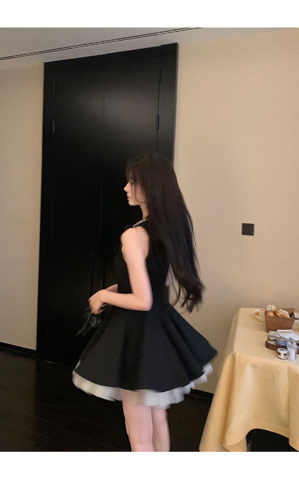 천 금빛 바람 작은 검은 드레스 여성 드레스 여름 고급 센스 생일 party 작은 행사 치마 슬림해 보이는 민소매 조끼 스커트 상세 이미지 6