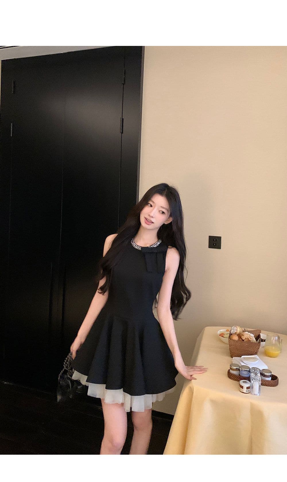 천 금빛 바람 작은 검은 드레스 여성 드레스 여름 고급 센스 생일 party 작은 행사 치마 슬림해 보이는 민소매 조끼 스커트 상세 이미지 8