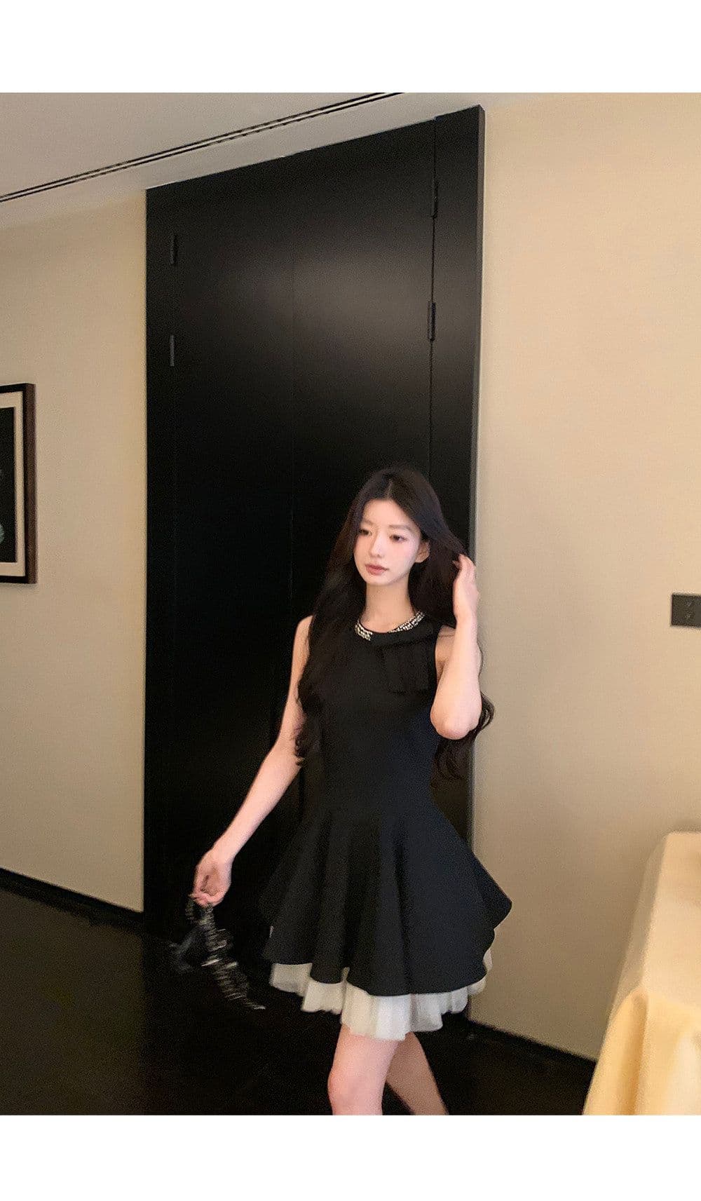 천 금빛 바람 작은 검은 드레스 여성 드레스 여름 고급 센스 생일 party 작은 행사 치마 슬림해 보이는 민소매 조끼 스커트 상세 이미지 9