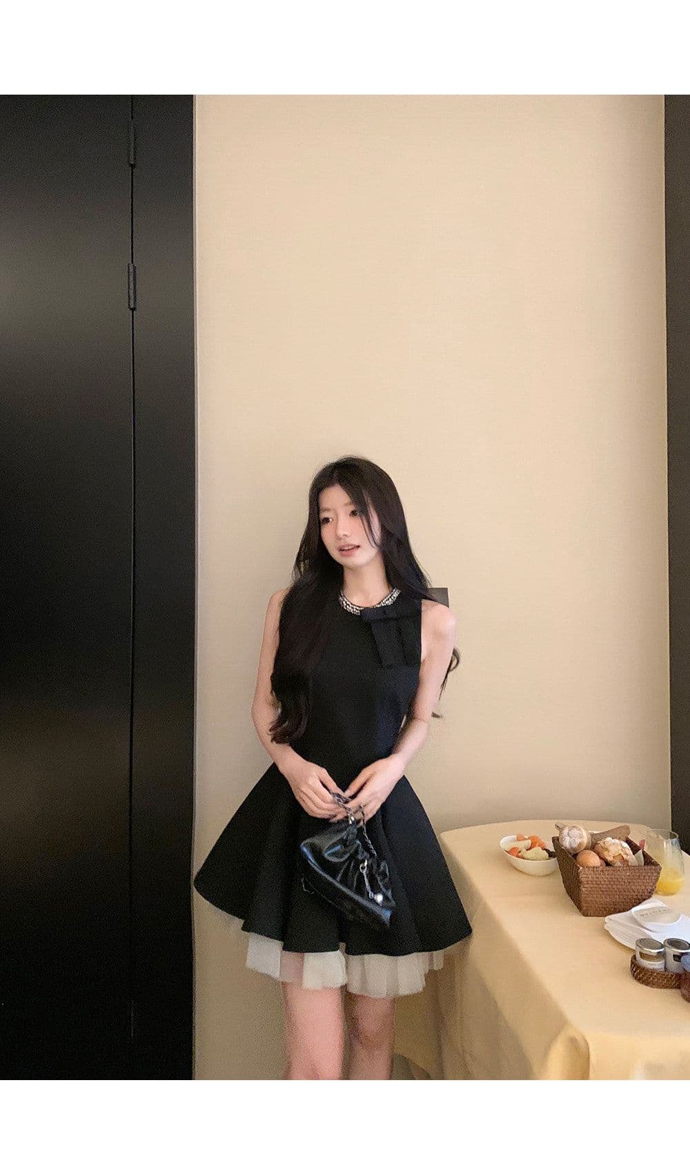 천 금빛 바람 작은 검은 드레스 여성 드레스 여름 고급 센스 생일 party 작은 행사 치마 슬림해 보이는 민소매 조끼 스커트 상세 이미지 11