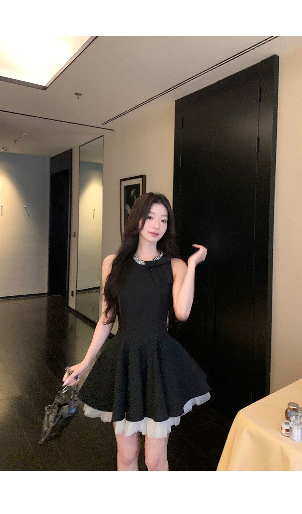 천 금빛 바람 작은 검은 드레스 여성 드레스 여름 고급 센스 생일 party 작은 행사 치마 슬림해 보이는 민소매 조끼 스커트 상세 이미지 12