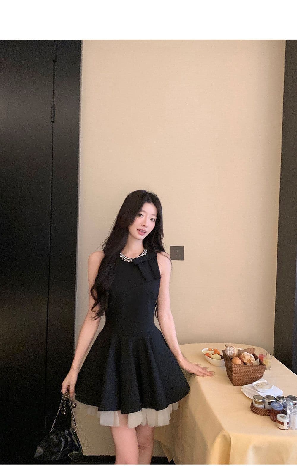 천 금빛 바람 작은 검은 드레스 여성 드레스 여름 고급 센스 생일 party 작은 행사 치마 슬림해 보이는 민소매 조끼 스커트 상세 이미지 14