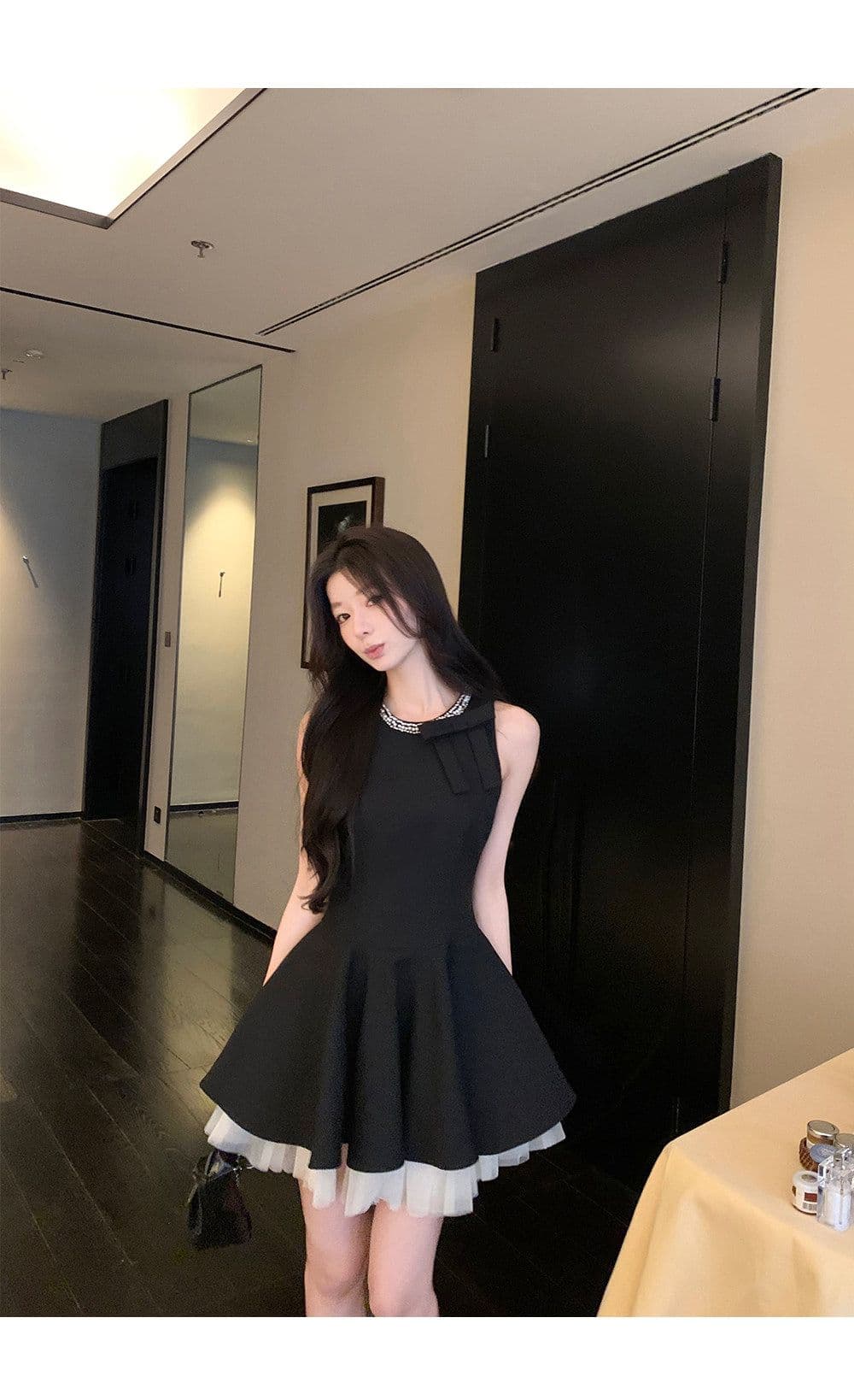 천 금빛 바람 작은 검은 드레스 여성 드레스 여름 고급 센스 생일 party 작은 행사 치마 슬림해 보이는 민소매 조끼 스커트 상세 이미지 16