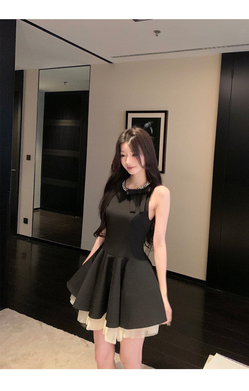 천 금빛 바람 작은 검은 드레스 여성 드레스 여름 고급 센스 생일 party 작은 행사 치마 슬림해 보이는 민소매 조끼 스커트 상세 이미지 17