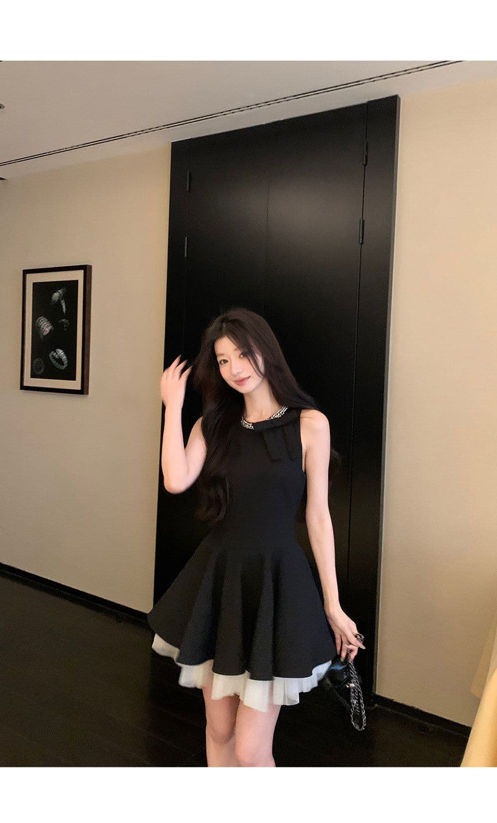 천 금빛 바람 작은 검은 드레스 여성 드레스 여름 고급 센스 생일 party 작은 행사 치마 슬림해 보이는 민소매 조끼 스커트 상세 이미지 23