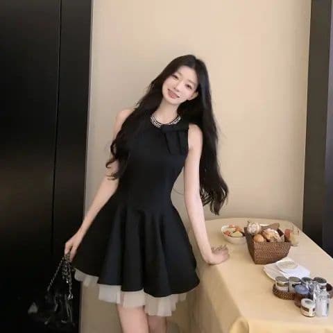 천 금빛 바람 작은 검은 드레스 여성 드레스 여름 고급 센스 생일 party 작은 행사 치마 슬림해 보이는 민소매 조끼 스커트 상세 이미지 28