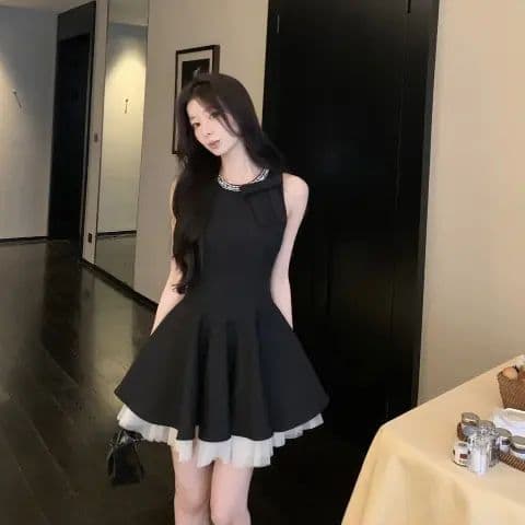 천 금빛 바람 작은 검은 드레스 여성 드레스 여름 고급 센스 생일 party 작은 행사 치마 슬림해 보이는 민소매 조끼 스커트 상세 이미지 29