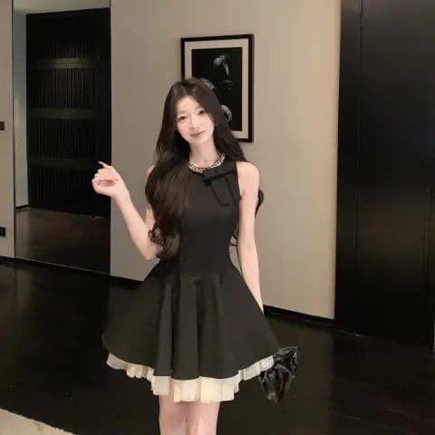 천 금빛 바람 작은 검은 드레스 여성 드레스 여름 고급 센스 생일 party 작은 행사 치마 슬림해 보이는 민소매 조끼 스커트 상세 이미지 32