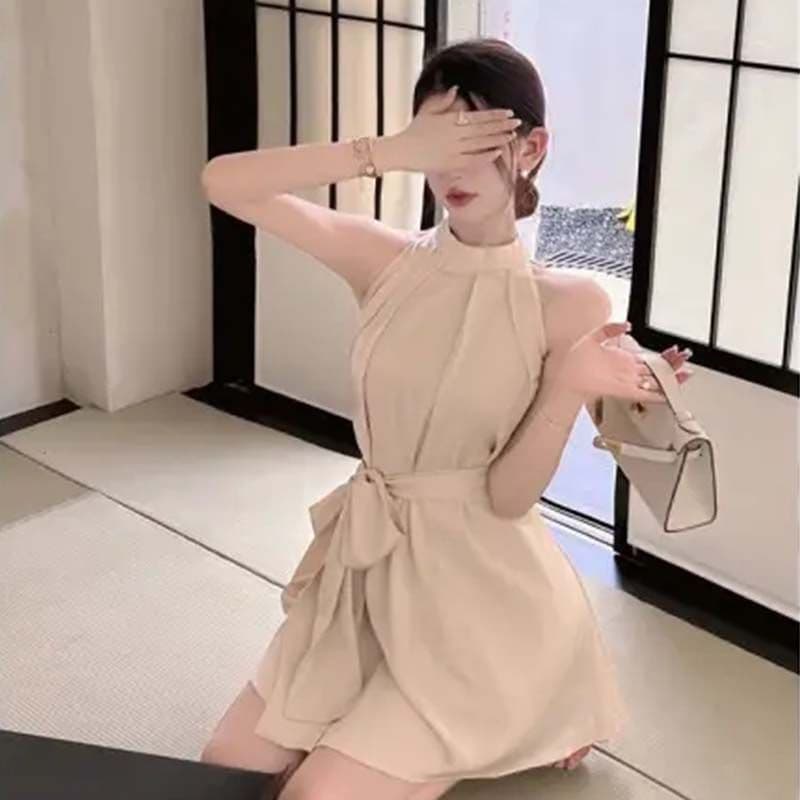 고급 센스 민소매 여성 드레스 여름 프랑스식 오프숄더 섹시함 명문 여성 품격 허리 수축 스트랩 짧은 치마 이미지 5