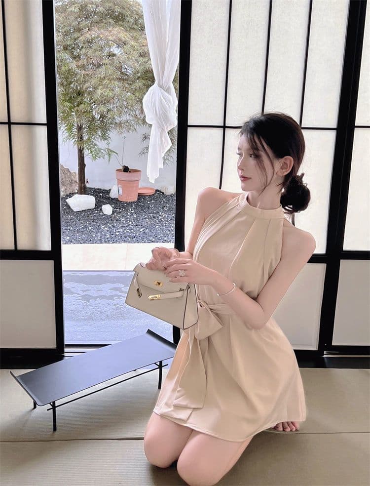 고급 센스 민소매 여성 드레스 여름 프랑스식 오프숄더 섹시함 명문 여성 품격 허리 수축 스트랩 짧은 치마 상세 이미지 3