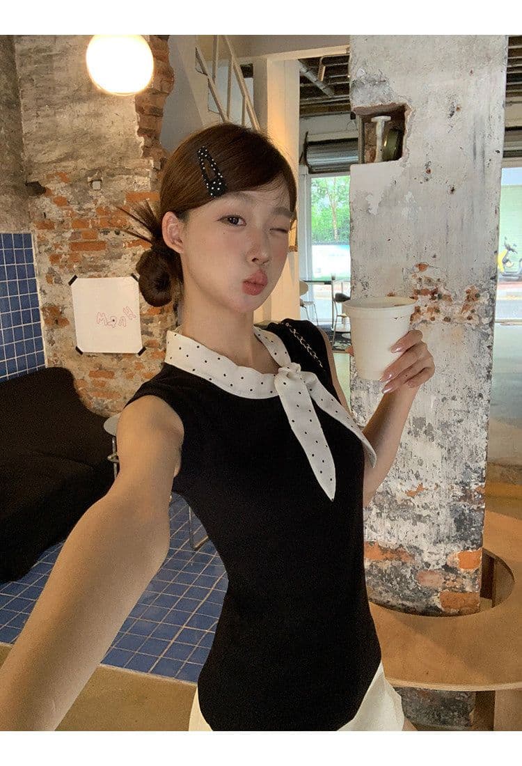 모달 사람들 면 조끼 여성 여름 외출용 프랑스식 핫걸 검정색 고급 센스 자이언트 잘 생긴 ~ 중 민소매 맨위 상세 이미지 4