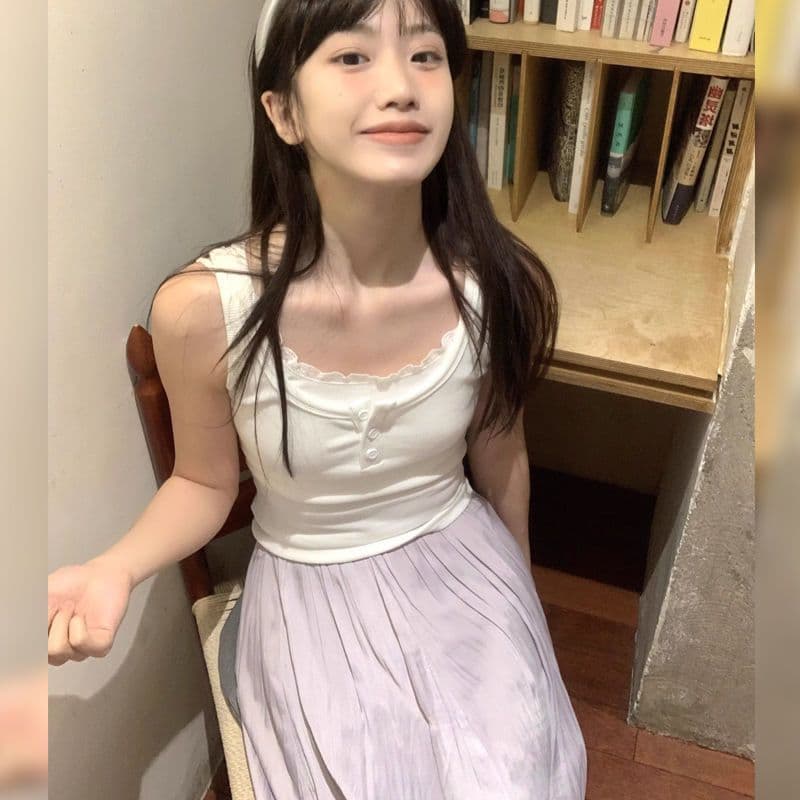 레이스 레이스 페이크 레이어드 단어 조끼 여름 새로운 다용도 몸매 가꾸기 유럽 만약 바람 순수한 욕망 맨위 이미지 3