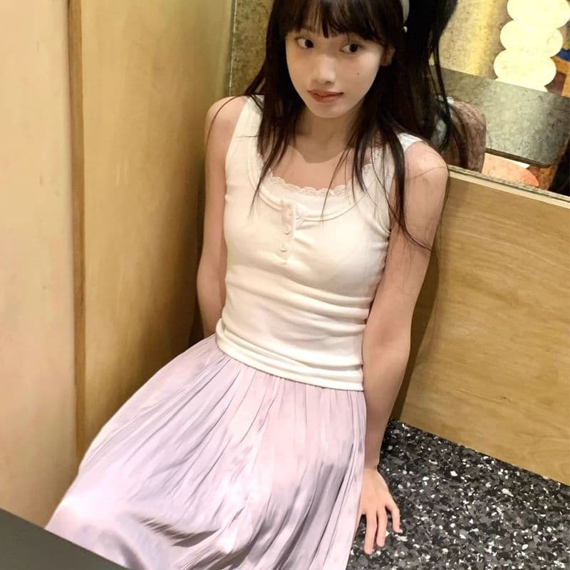레이스 레이스 페이크 레이어드 단어 조끼 여름 새로운 다용도 몸매 가꾸기 유럽 만약 바람 순수한 욕망 맨위 이미지 2