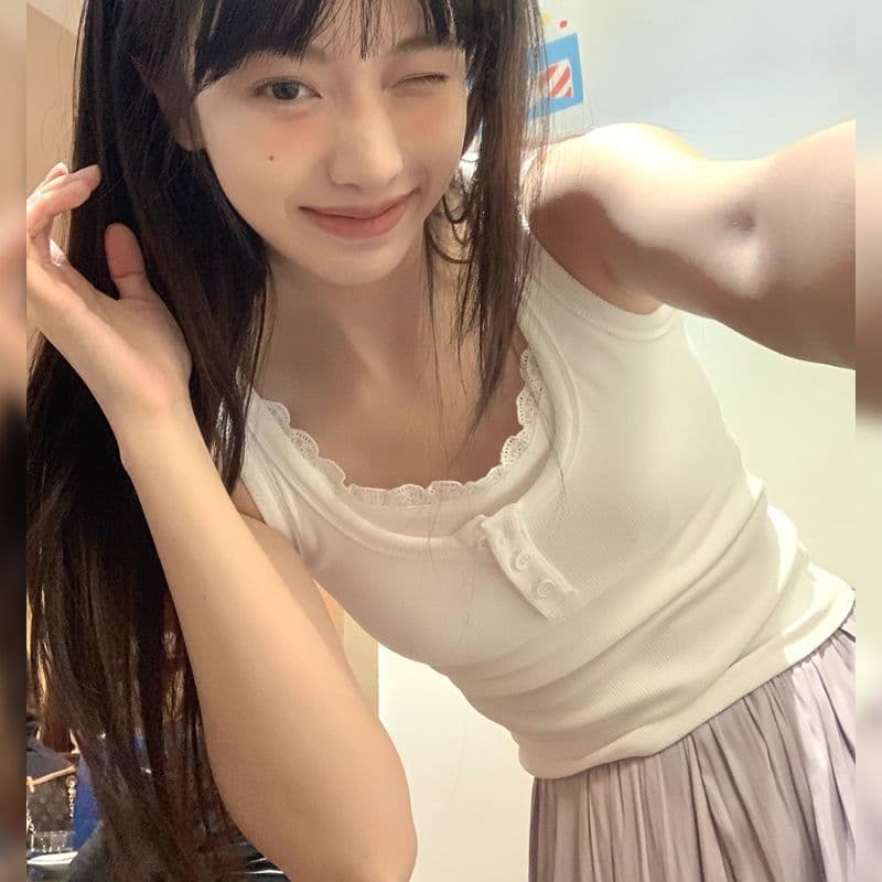 레이스 레이스 페이크 레이어드 단어 조끼 여름 새로운 다용도 몸매 가꾸기 유럽 만약 바람 순수한 욕망 맨위 상세 이미지 3