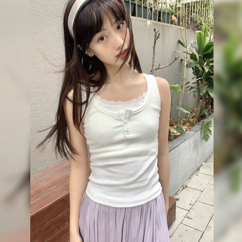레이스 레이스 페이크 레이어드 단어 조끼 여름 새로운 다용도 몸매 가꾸기 유럽 만약 바람 순수한 욕망 맨위 상세 이미지 16