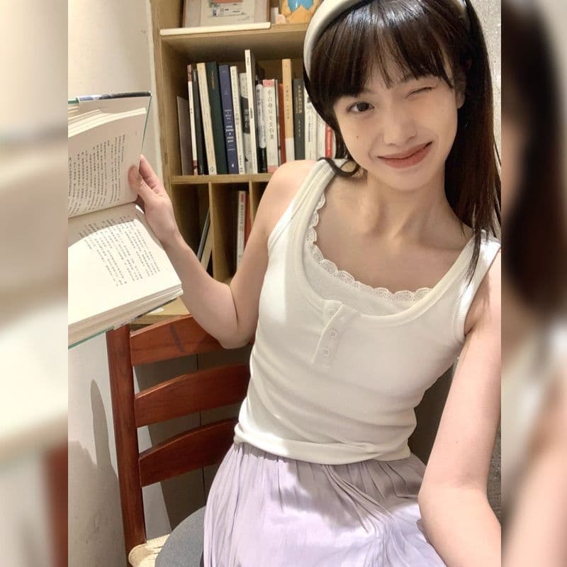 레이스 레이스 페이크 레이어드 단어 조끼 여름 새로운 다용도 몸매 가꾸기 유럽 만약 바람 순수한 욕망 맨위 상세 이미지 17