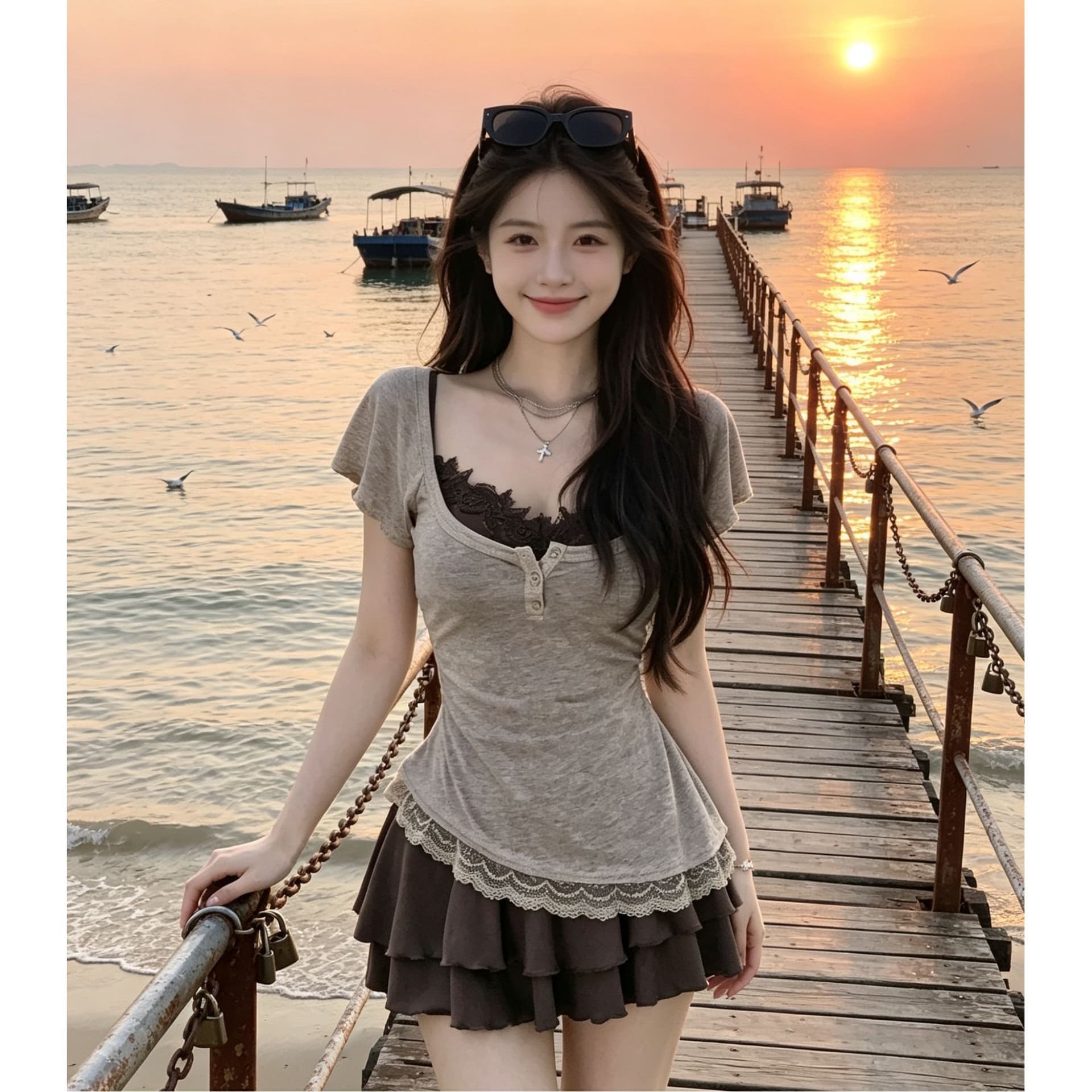 핫걸 착용 가져 가라. 레트로 레이스 조각 슬립 품격 드레스 특별 아름다운 꼬집기 허리 작은 치마 2026 여름 이미지 4