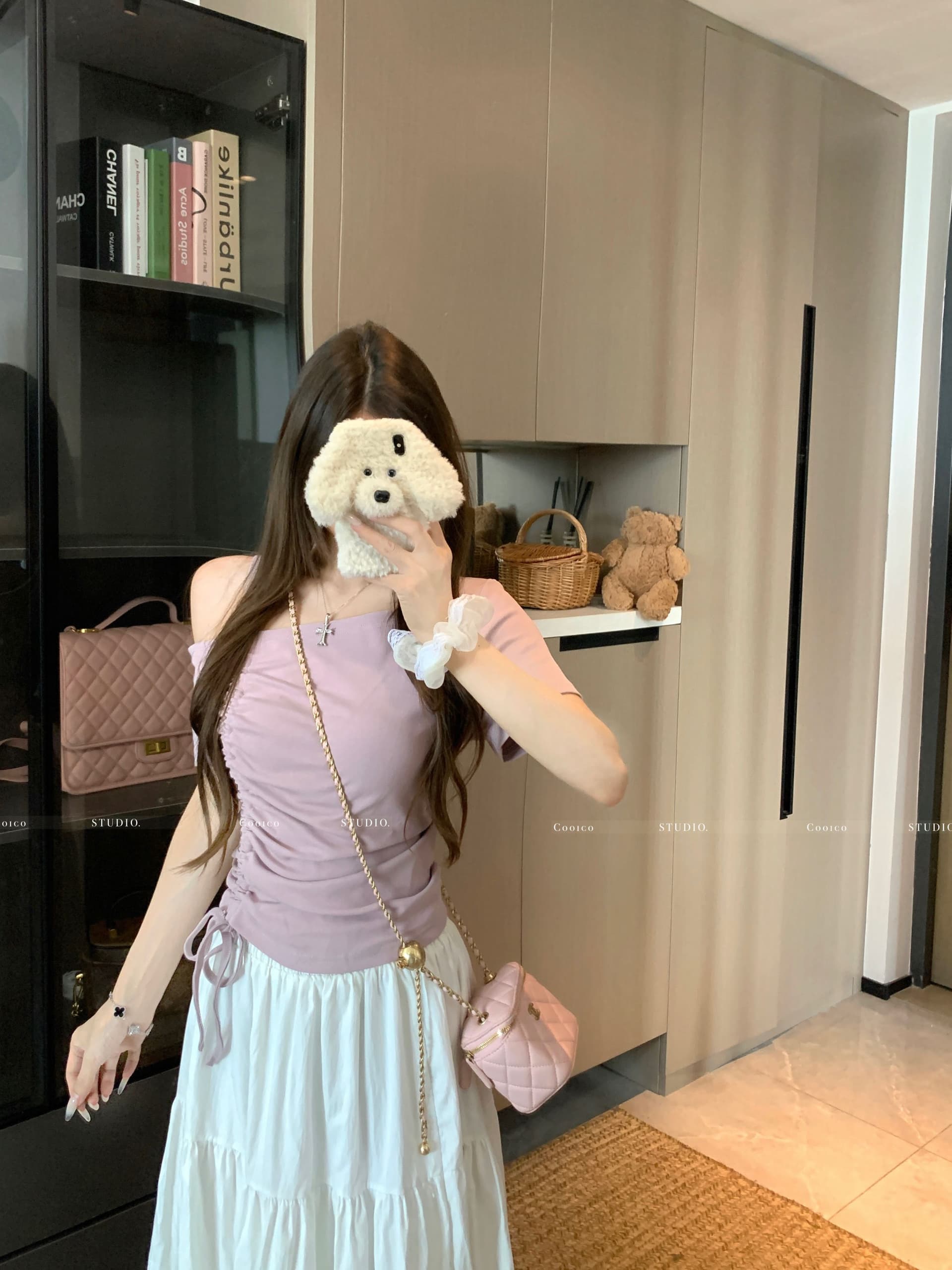 패션 세트 디자인 센스 비스듬한 칼라 오프숄더 펌프 로프 맨위 코디 달콤한 스타일 발레 레이스 디자인 반신 스커트 이미지 4