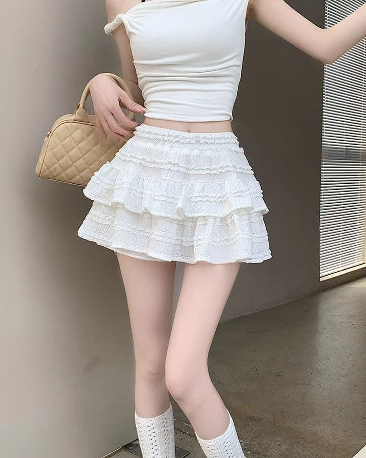 패션 세트 디자인 센스 비스듬한 칼라 오프숄더 펌프 로프 맨위 코디 달콤한 스타일 발레 레이스 디자인 반신 스커트 상세 이미지 8