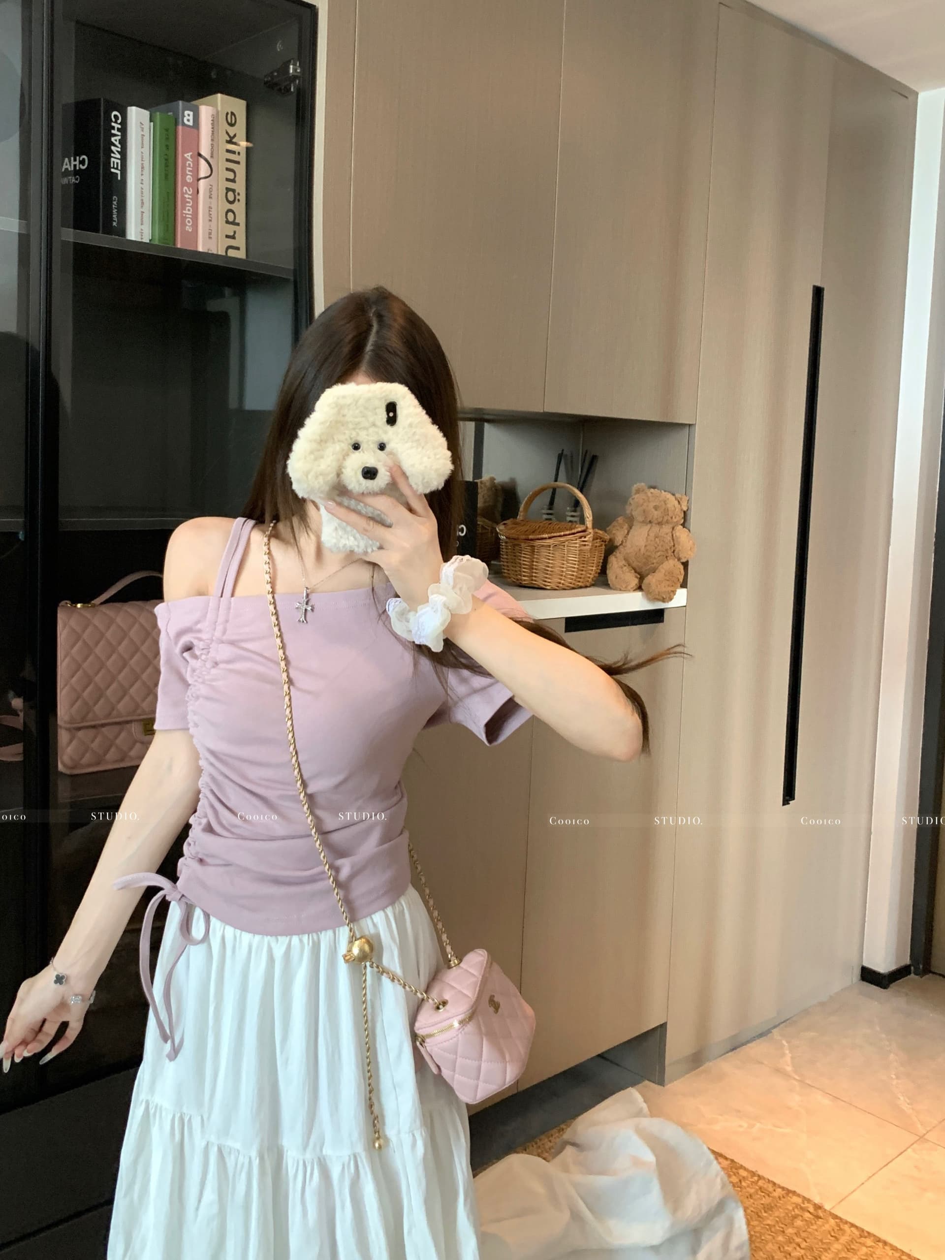 패션 세트 디자인 센스 비스듬한 칼라 오프숄더 펌프 로프 맨위 코디 달콤한 스타일 발레 레이스 디자인 반신 스커트 상세 이미지 10
