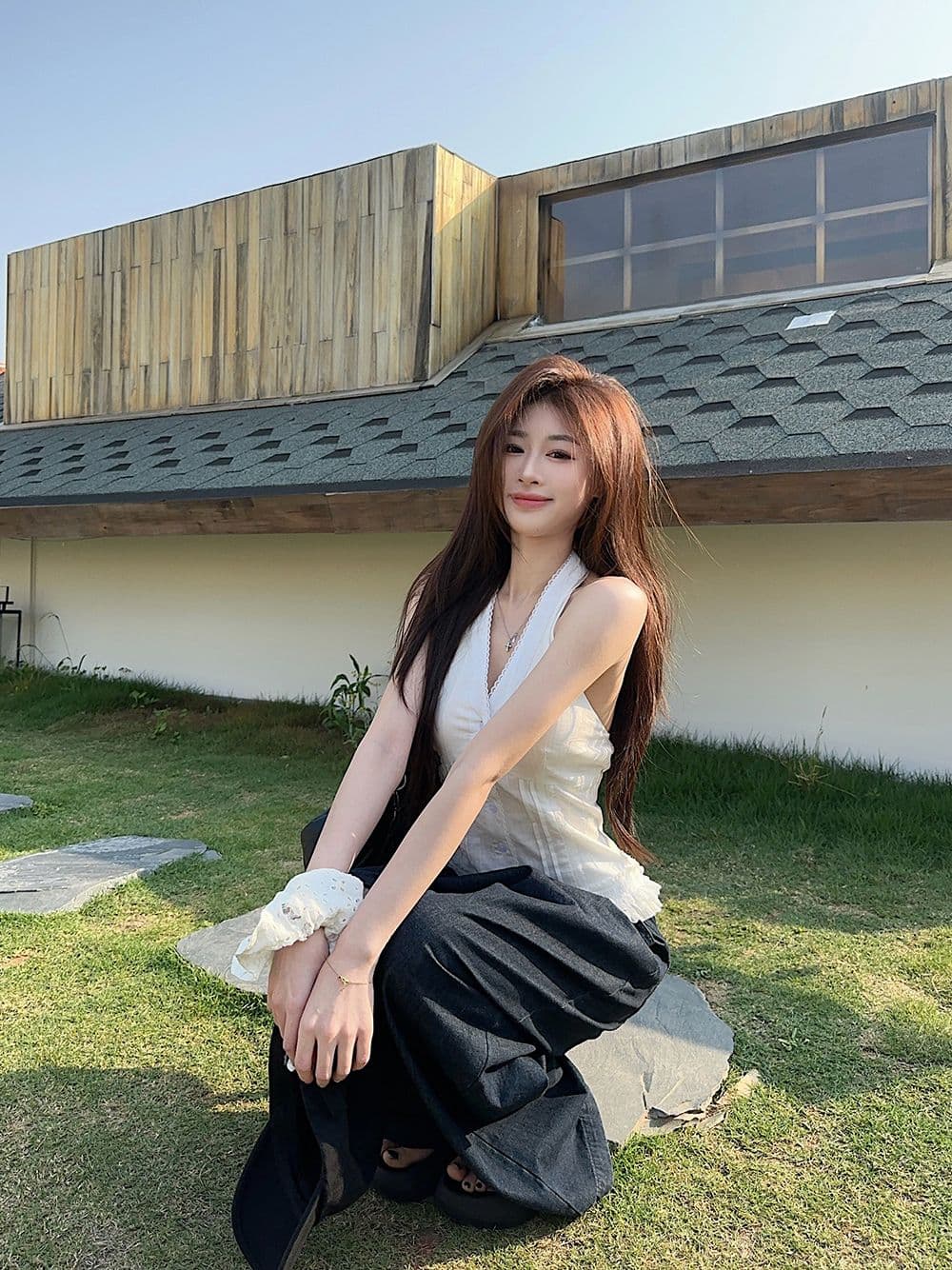 디자인 센스 V넥 레이스 조각 여성 여름 허리 수축 프릴 백리스 민소매 맨위 트렌디 상세 이미지 9
