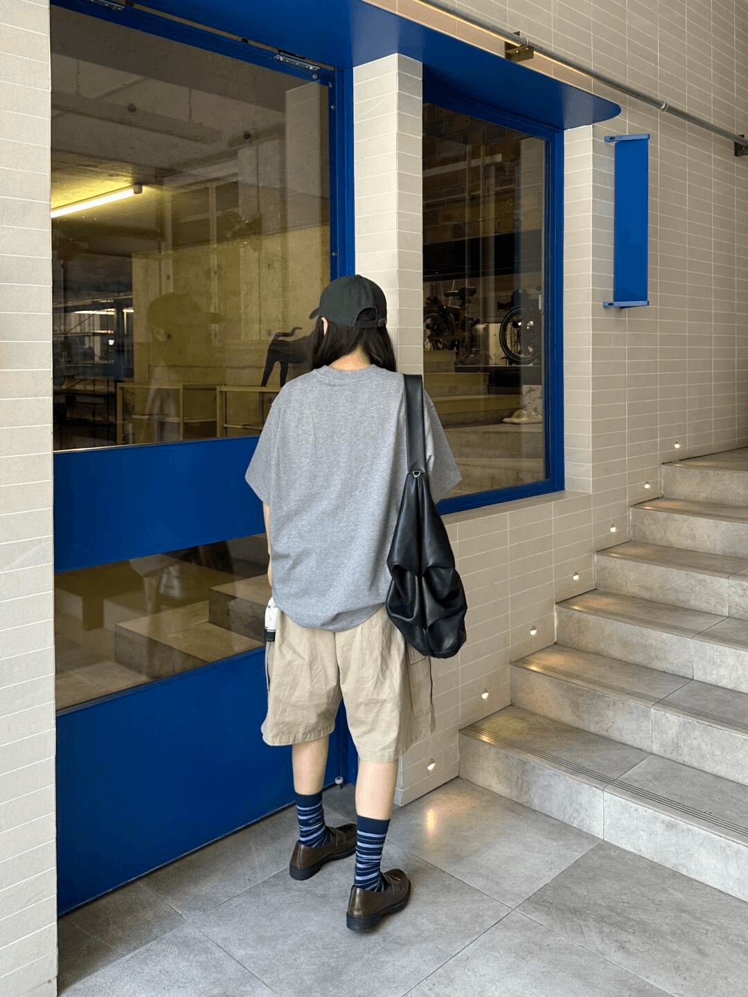 빨간색 하트 프린트 루즈핏 반팔 티셔츠 이미지 4