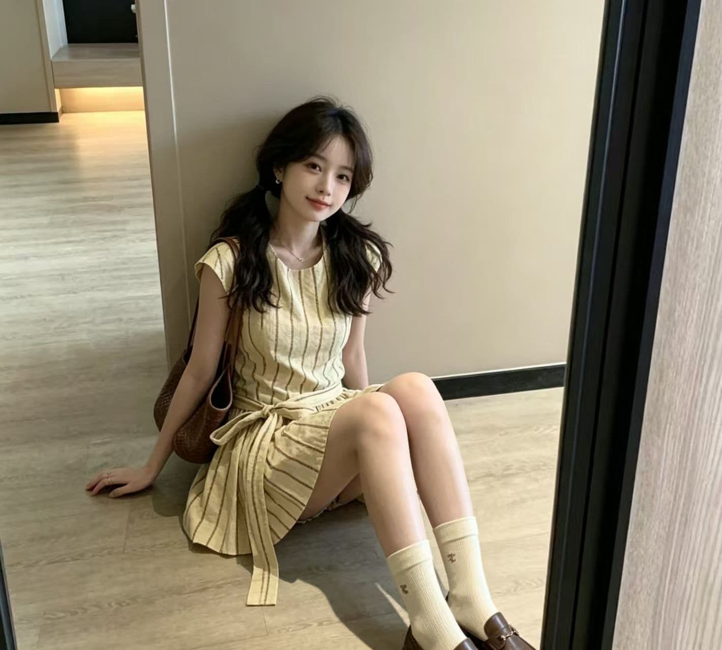 달콤함 미니 스커트 패션 스트랩 년 여름 반팔 드레스 2026 한 부서 다용도 허리 수축 슬림해 보이는 새로운 살구 색상 상세 이미지 1