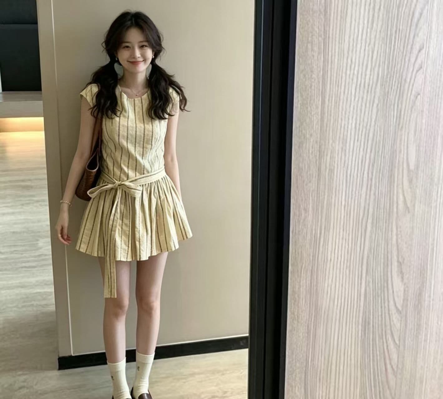 달콤함 미니 스커트 패션 스트랩 년 여름 반팔 드레스 2026 한 부서 다용도 허리 수축 슬림해 보이는 새로운 살구 색상 상세 이미지 7