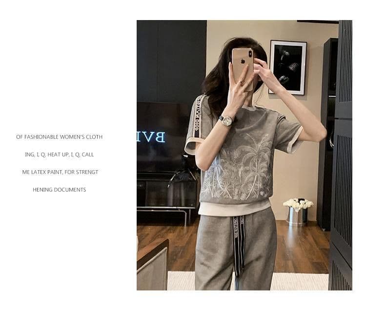 2026 년 인터넷 유명인 새로운 루즈핏 연령 감소 패션 튀김 거리 반팔 웨이 바지 캐주얼 투피스 세트 외국 가스 세트 상세 이미지 7