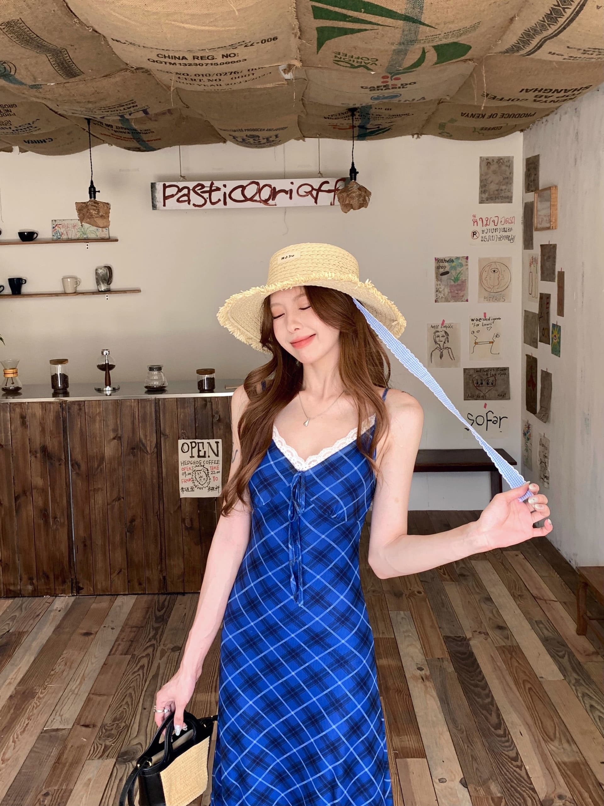 프랑스식 파란색 여성 드레스 여름 섹시함 V넥 슬립 드레스 허리 수축 슬림해 보이는 한 마디 롱 스커트 아름다운 롱 코트 치마 상세 이미지 10