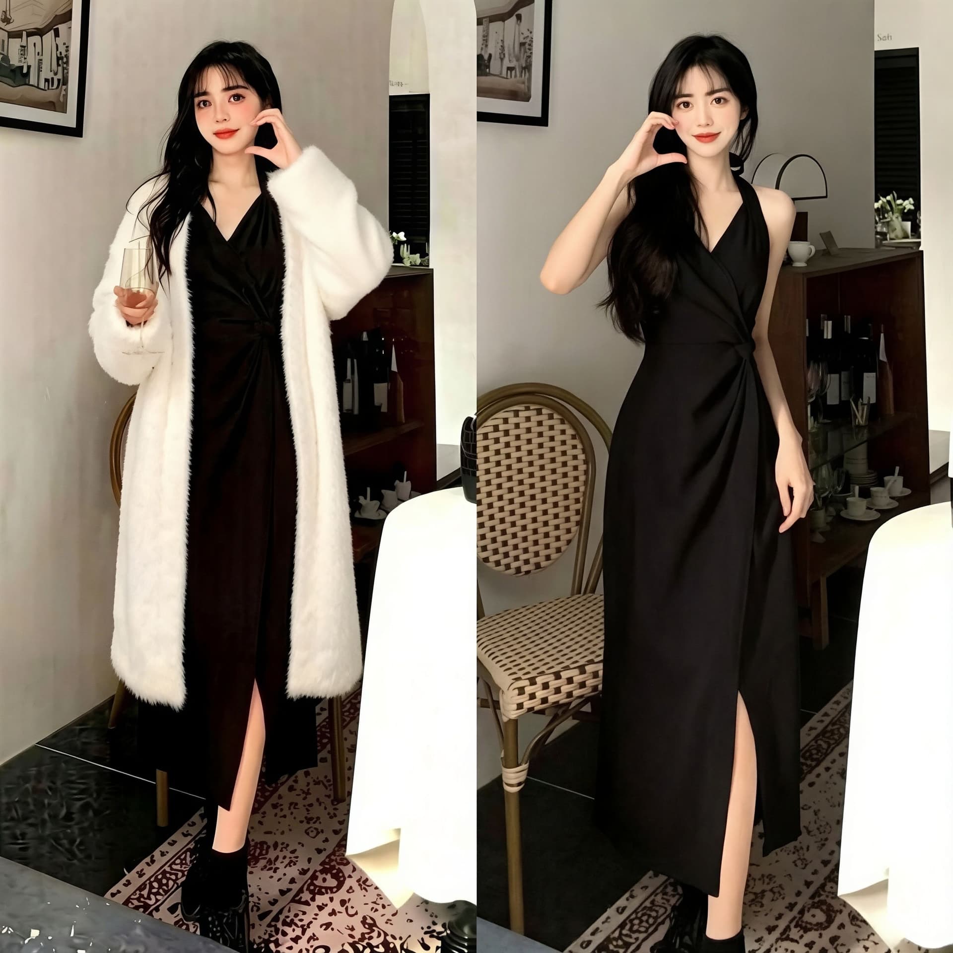 빅 사이즈 여성 의류 봄 가을 새로운 지방 mm 표지 배 슬림해 보이는 빨간색 슬립 롱 스커트 프랑스식 고급 행침 목 드레스 여름 상세 이미지 12