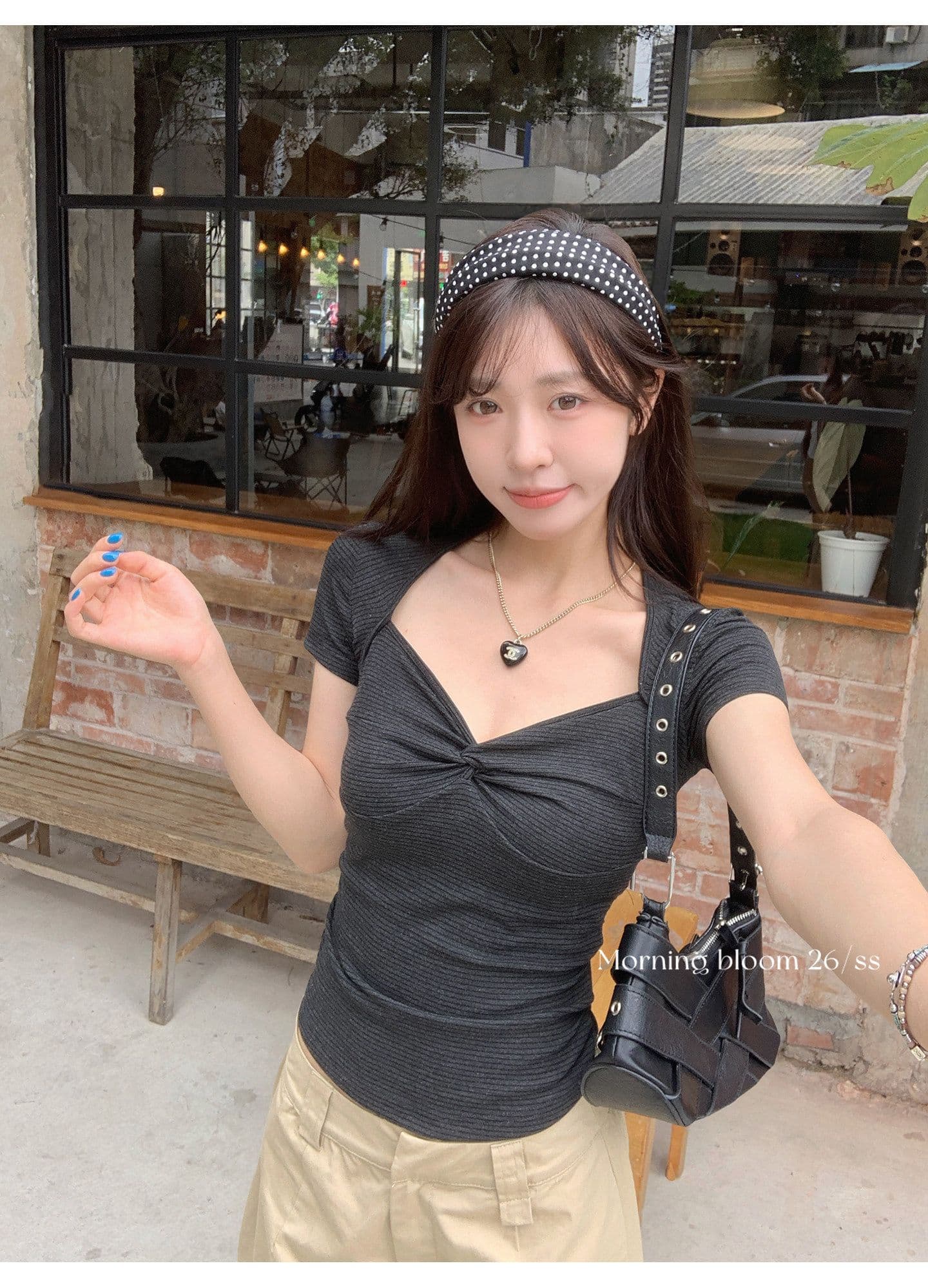 원본 것 스트라이프 V넥 비틀림 반팔 티셔츠 여성 여름 한 부서 착용 가져 가라. 작은 키 쇼트 스타일 맨위 상세 이미지 11