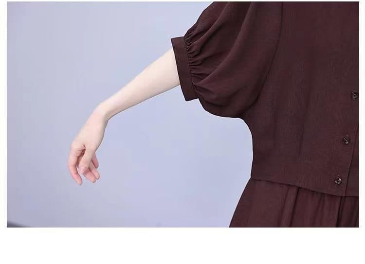 캐주얼 패션 주간 실크 세트 여성 여름 외국 가스 엄마 반팔 얇은 스타일 루즈핏 품격 하렘 바지 투피스 세트 상세 이미지 24