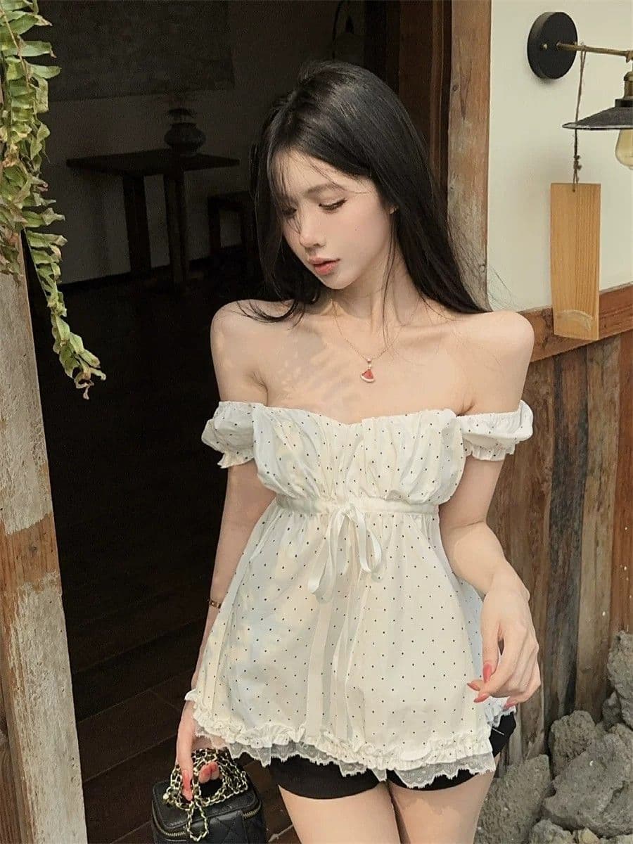 도트 무늬 레이스 반팔 티셔츠 여성 여름 루즈핏 슬림해 보이는 한 부서 슈퍼 잘 생긴 아름다운 맨위 상세 이미지 11
