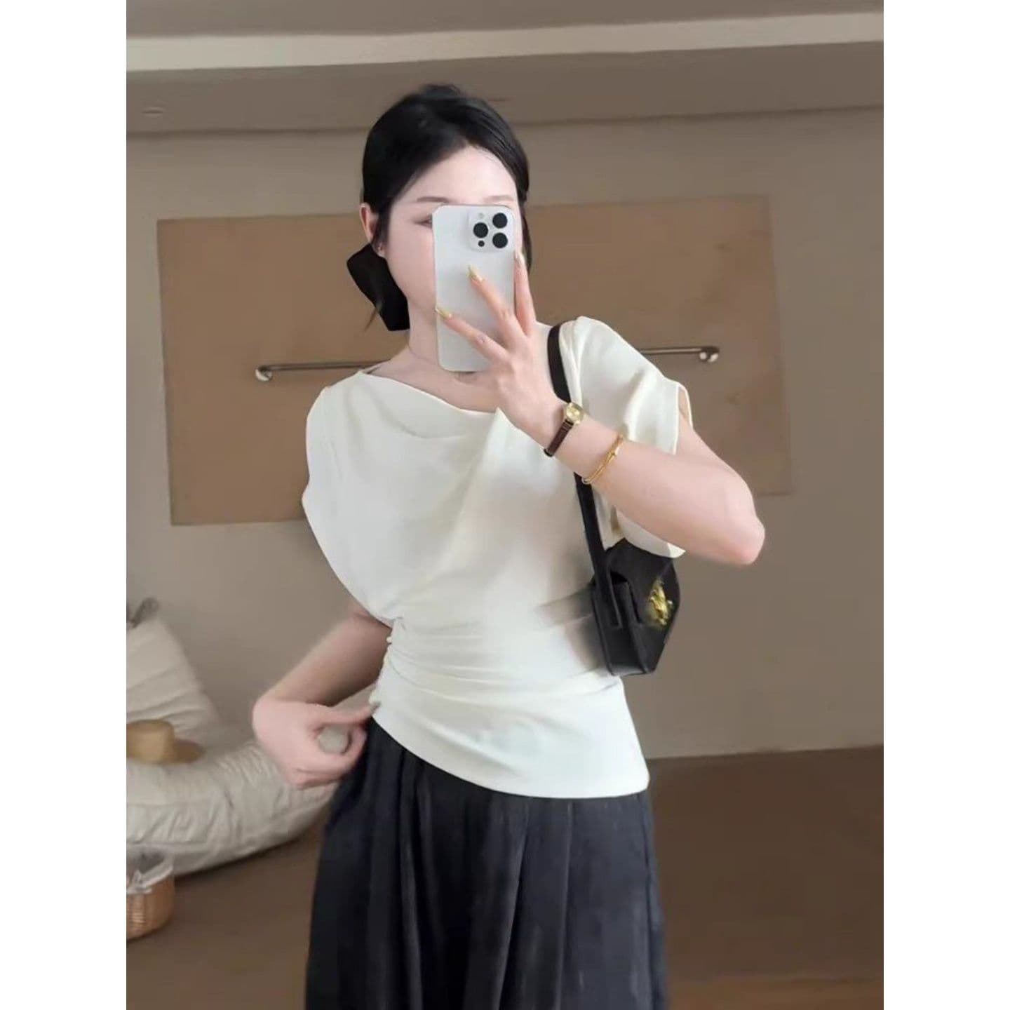 경관 그림 와 사고 방식 모달 260 그램 1 1 순수한 욕망 디자인 센스 화이트 흔들다 칼라 반팔 티셔츠 새로운 이미지 4