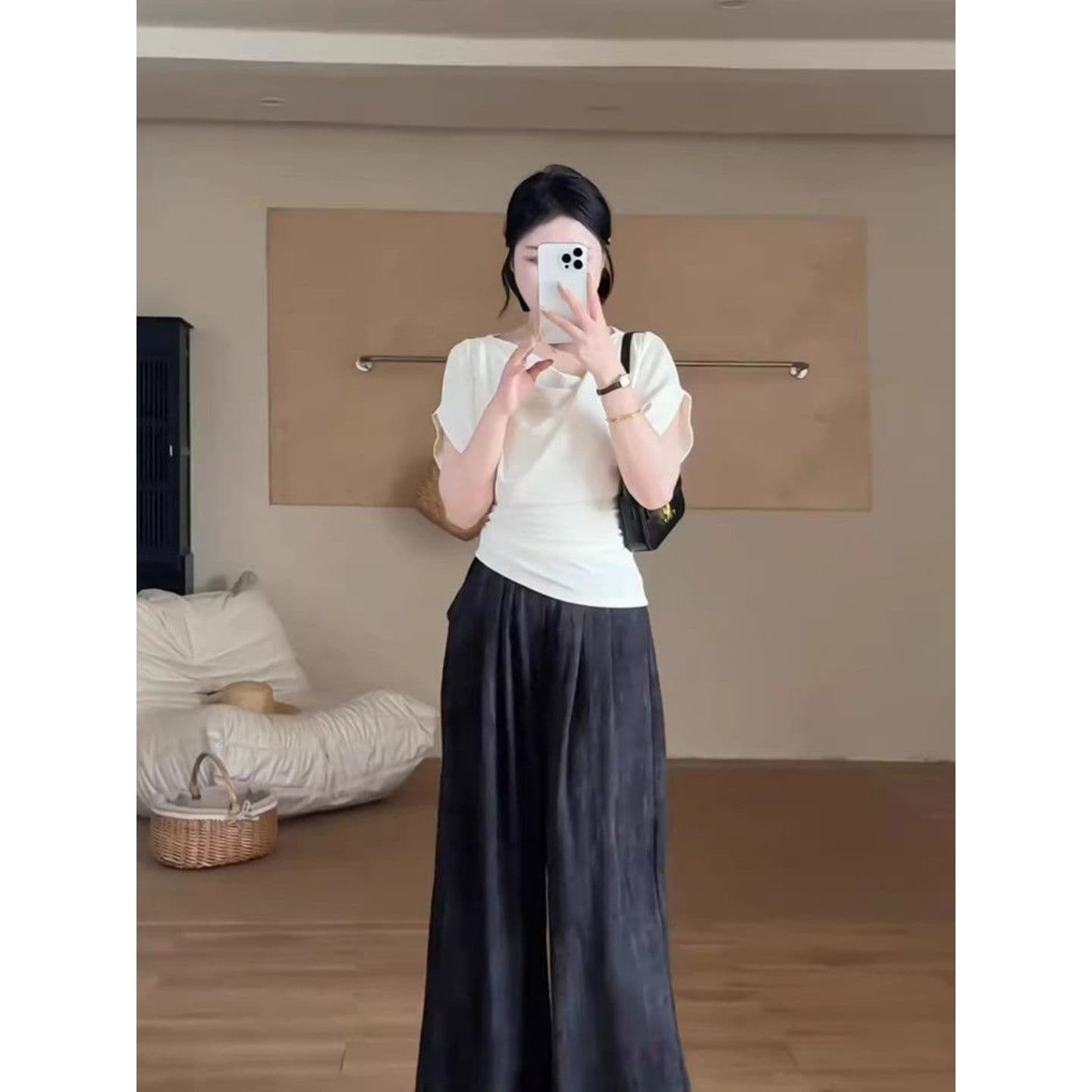 경관 그림 와 사고 방식 모달 260 그램 1 1 순수한 욕망 디자인 센스 화이트 흔들다 칼라 반팔 티셔츠 새로운 상세 이미지 6