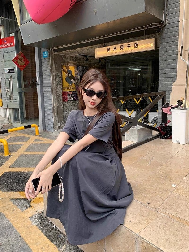 작은 대중 디자인 십자가 스트랩 반팔 드레스 여름 여성 품격 고급 센스 허리 수축 슬림해 보이는 a 단어 길이 치마 상세 이미지 13