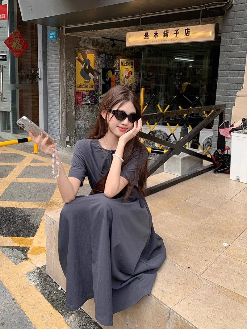 작은 대중 디자인 십자가 스트랩 반팔 드레스 여름 여성 품격 고급 센스 허리 수축 슬림해 보이는 a 단어 길이 치마 상세 이미지 14