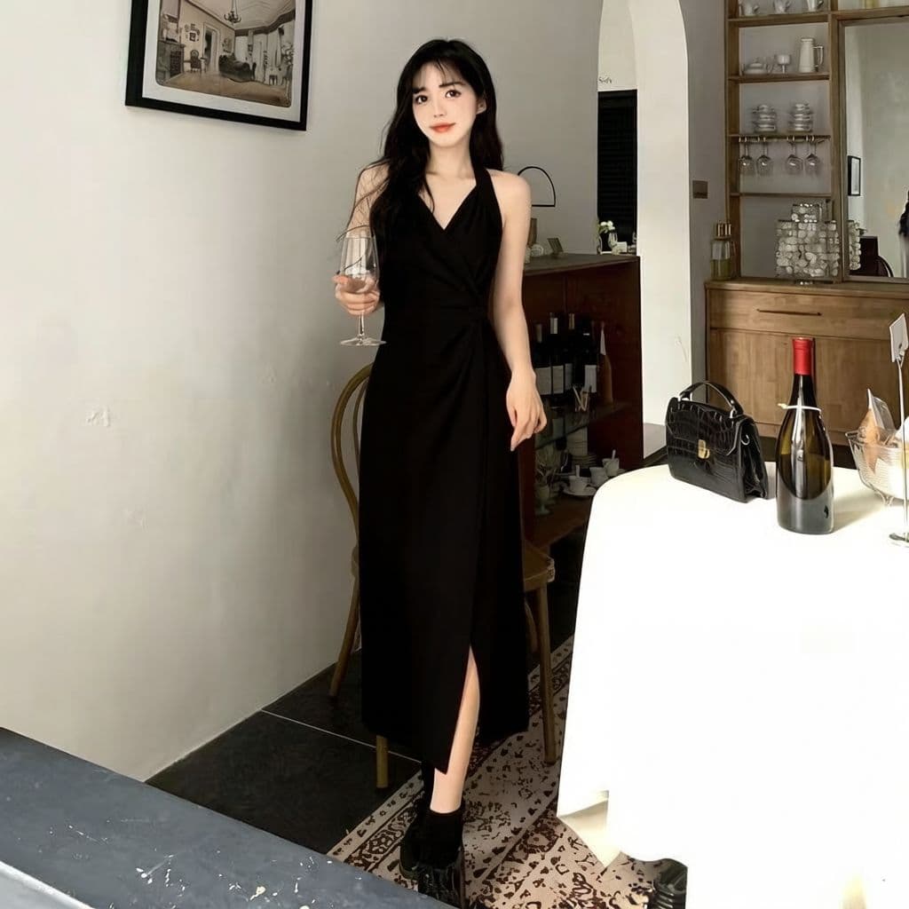 빅 사이즈 여성 의류 새로운 지방 mm 표지 배 슬림해 보이는 빨간색 슬립 롱 스커트 프랑스식 고급 행침 목 드레스 여름 상세 이미지 8