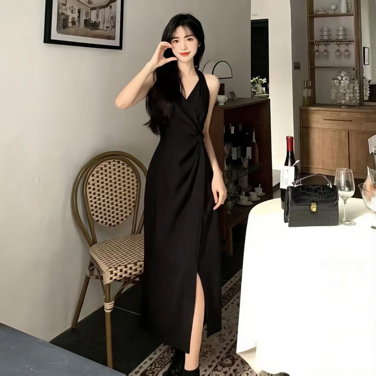 빅 사이즈 여성 의류 새로운 지방 mm 표지 배 슬림해 보이는 빨간색 슬립 롱 스커트 프랑스식 고급 행침 목 드레스 여름 상세 이미지 10